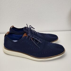 COLE HAAN Grand OS Mens 12 Navy Blue Knit Lace Up Wingtip Oxford Shoes Comfort